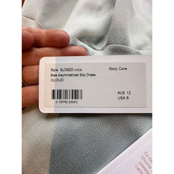 SHONA JOY Asymmetric Satin-Crepe Maxi Dress in CLOUD US Size 8 NWT! - Picture 7 of 7